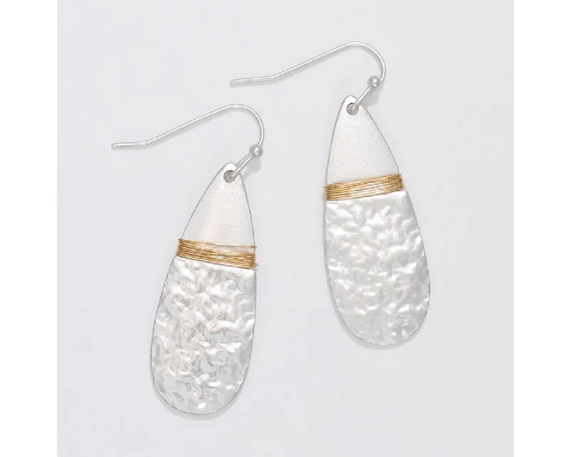 Ladies Climber Style Earrings -Periwinkle by Barlow :  Textured matte silver drops with gold wire wrap - Earrings