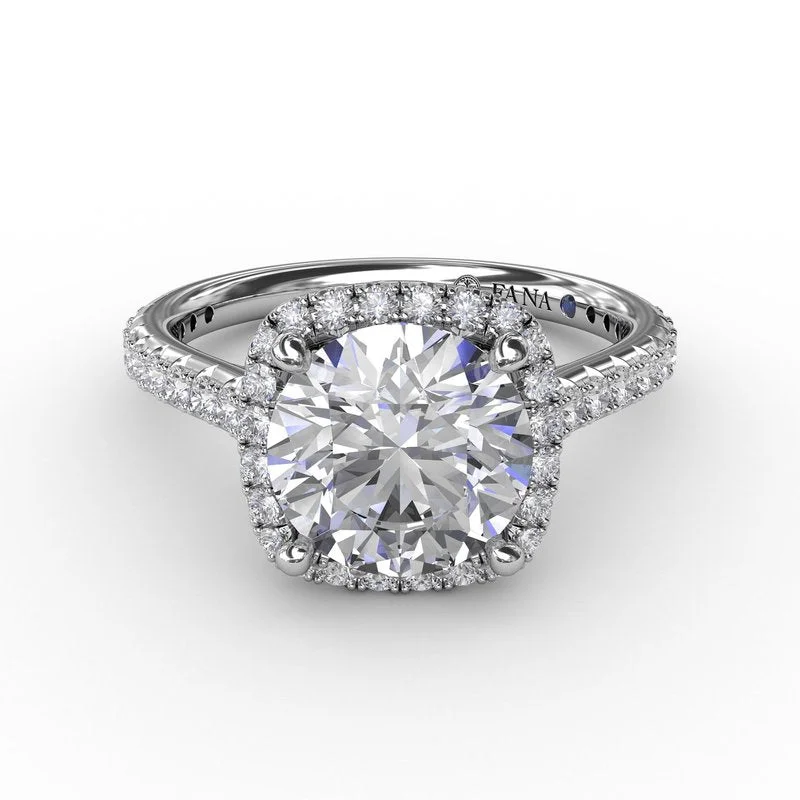 Ladies Rustic Engagement Rings -Cushion-Shaped Halo Diamond Engagement Ring with Diamond Band S3274