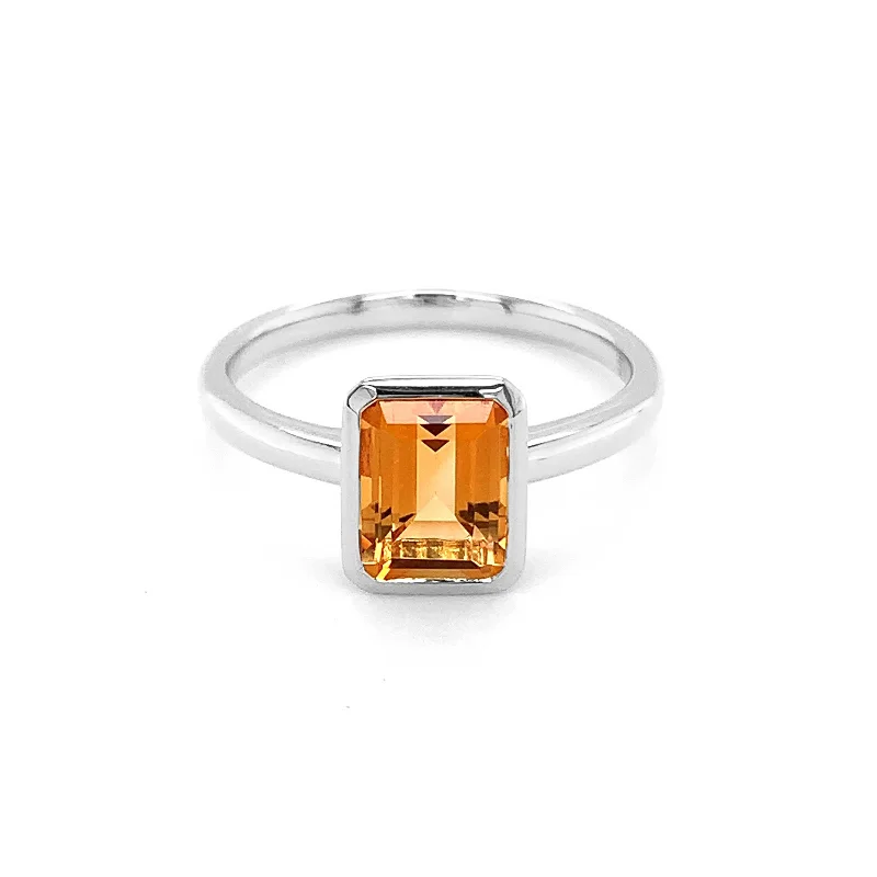 Ladies Braided Texture Rings -Rectangular Citrine Ring, Sterling Silver