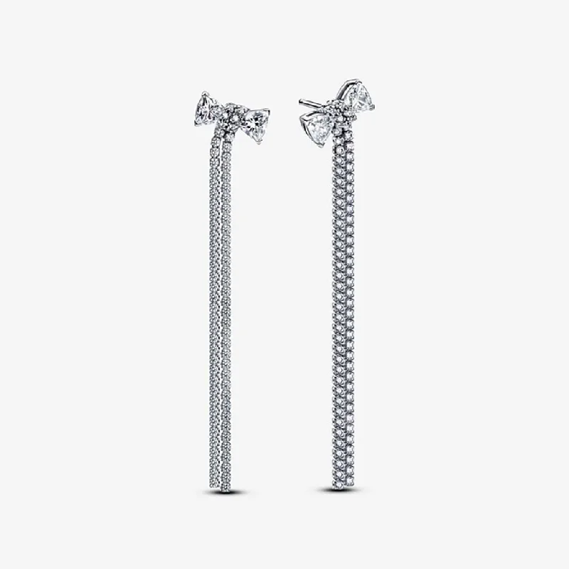 Ladies White Gold Chandelier Earrings -PANDORA : Pavé Bow Drop Earrings