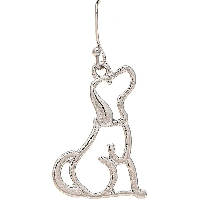 Ladies Designer Label Earrings -Rain : Silver Pooch Cutout Earrings