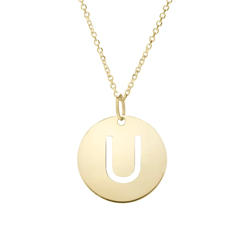 Ladies Necklaces with Rainbow Fluorite-14K Gold Disc Initial U Necklace