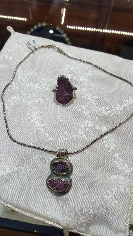 Ladies Necklaces Gift Glow-Raw Purple Diopside, old chain, modern Necklace, modern Jewelry, Handmade Necklace, Greek Jewelry, Genuine Raw Diopside