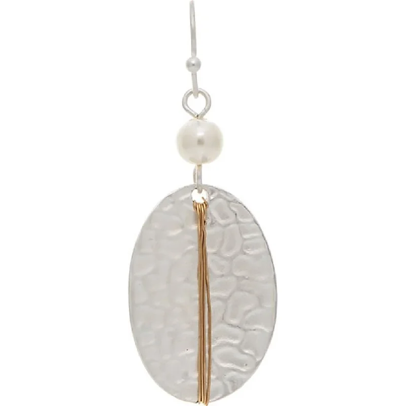 Ladies Quirky Design Earrings -Rain : Two Tone Wrapped Oval Pearl Top Earrings