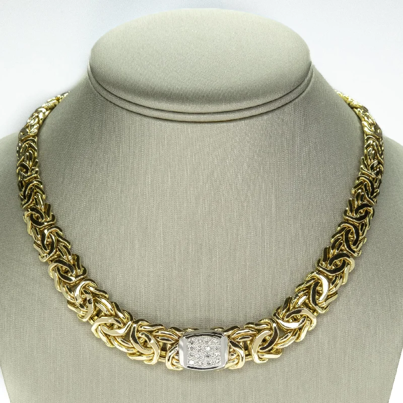 Ladies Necklaces with Blue Glaucophane-0.50ctw Diamond Byzantine Necklace in 14K Two Tone Gold