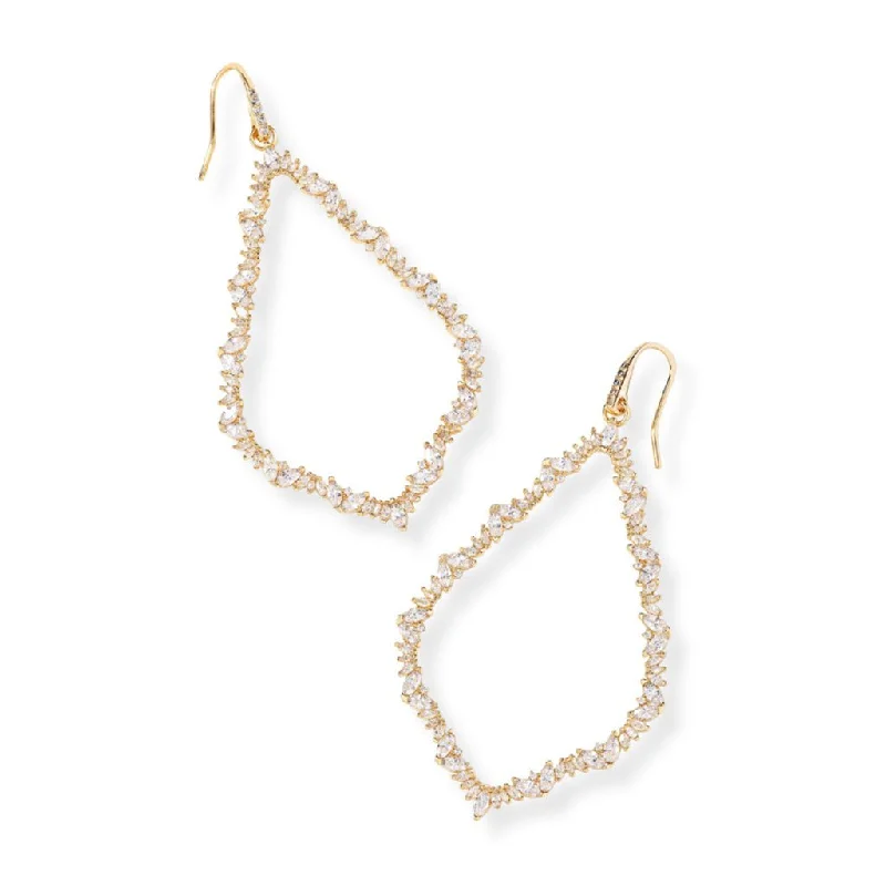 Ladies Signature Gem Earrings -Kendra Scott : Sophee Gold Crystal Open Frame Earrings in White Crystal - Gold