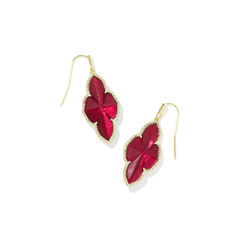 Ladies Shimmering Gem Earrings -Kendra Scott : Abbie Gold Pave Frame Drop Earrings in Cranberry Illusion