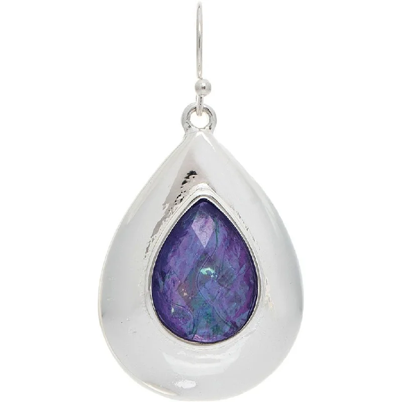 Ladies Legacy Earrings -Rain : Silver Purple Glow Center Teardrop Earrings