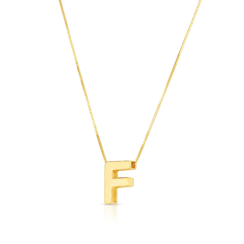 Ladies Necklaces with Pink Eudialyte-14K Gold Block Letter Initial F Necklace