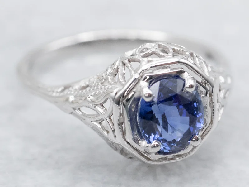 Ladies Mermaid Engagement Rings -Art Deco Sapphire Solitaire Engagement Ring