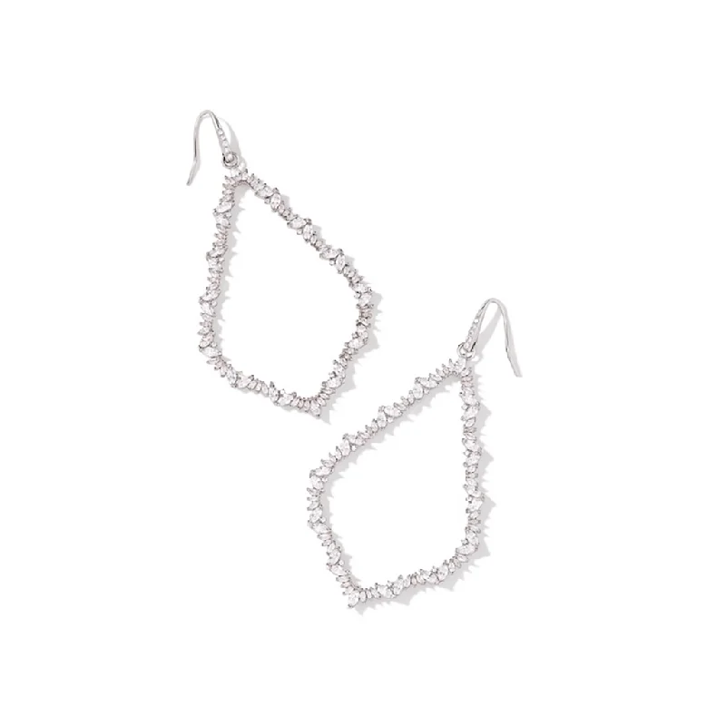 Ladies Bar Drop Earrings -Kendra Scott : Sophee Crystal Open Frame Earrings in White Crystal - Silver