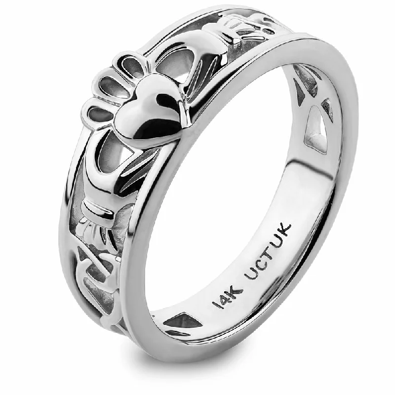 Ladies Mountain Peak Rings -Gold Claddagh Ring ULG-6157W in 14K White Gold <font color="#FF0000"> IN STOCK!  Ships in 24 Hours!</font>