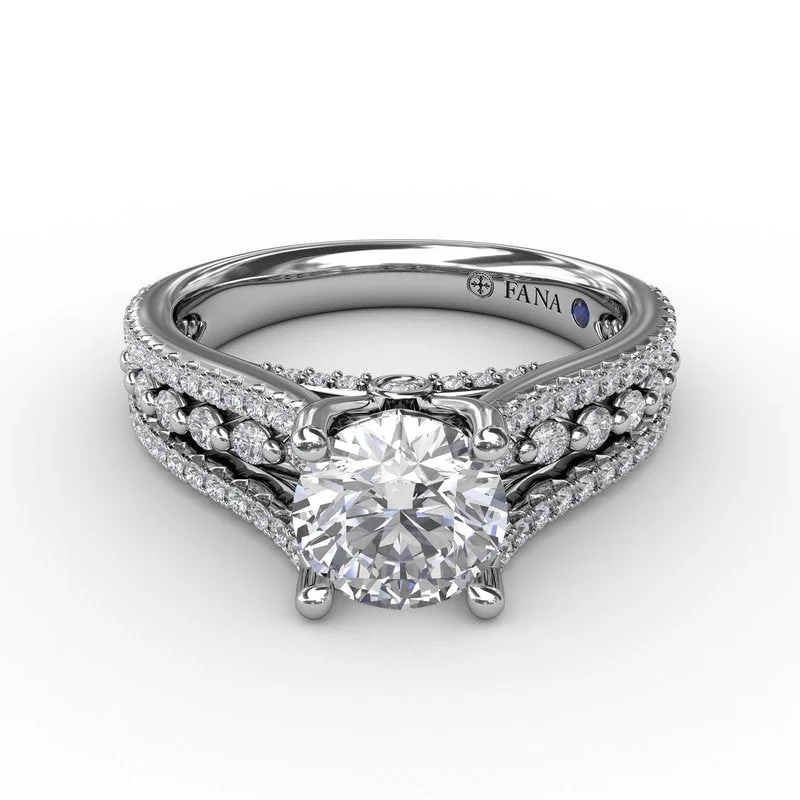 Ladies Tree Engagement Rings -Round Diamond Engagement Ring With Triple-Row Diamond Band S3316