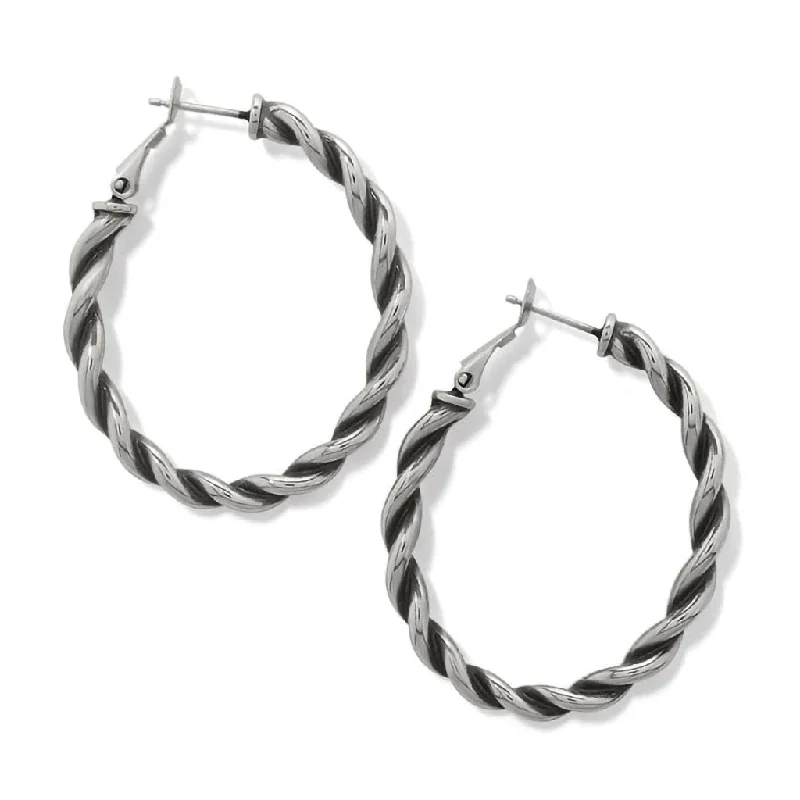 Ladies Urban Edge Earrings -Brighton : Interlok Twist Oval Leverback Hoop Earrings in Silver