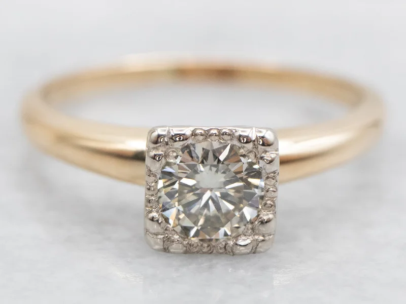 Ladies Edwardian Engagement Rings -Retro Champagne Diamond Solitaire Engagement Ring