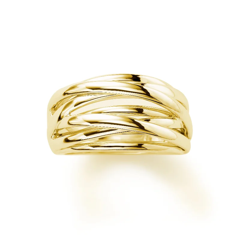 Ladies High Polish Rings -Bold Gold Strand Ring, 14K Yellow Gold