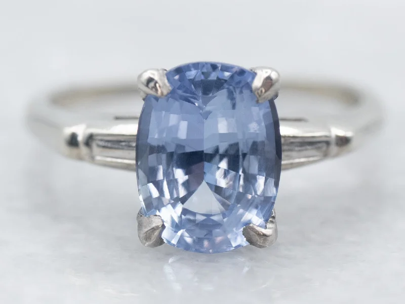 Ladies 925 Silver Engagement Rings -Retro Sapphire Solitaire Engagement Ring