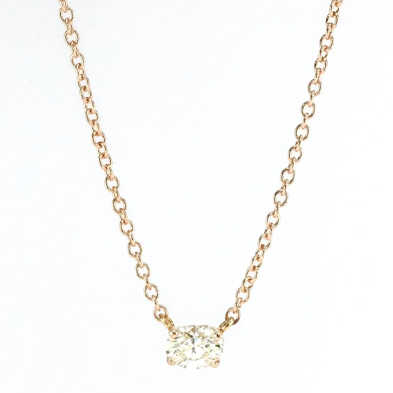 Ladies Necklaces with Bold Gems-14K Rose Gold 0.59ct Oval Diamond East West Fixed Pendant on 16" Cable Necklace