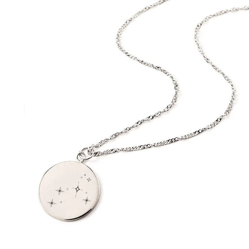 Ladies Necklaces with Clear Zircon-Constellation Zodiac Disc Necklace