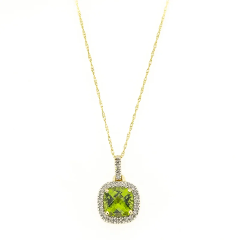 Ladies Necklaces with Grey Lawsonite-Peridot & Diamond Accented Pendant on 18" Chain Necklace in 14K Yellow Gold