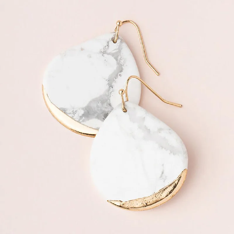 Ladies Enchanted Wing Earrings -Scout Curated Wears : Stone Dipped Teardrop Earring - Howlite/Gold