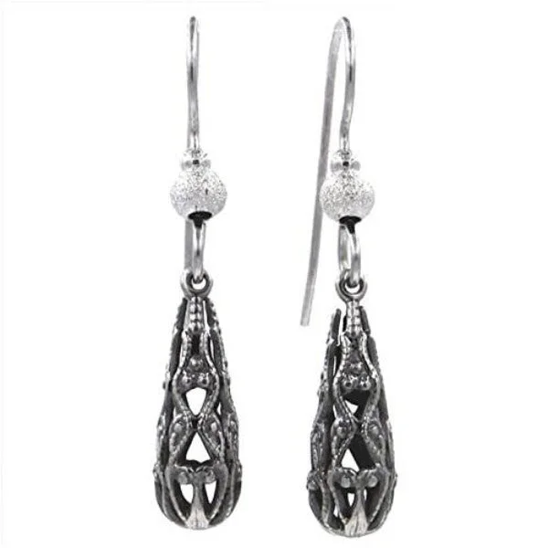 Ladies Slim Line Earrings -Silver Forest Silver Tone Filigree Drop Earrings