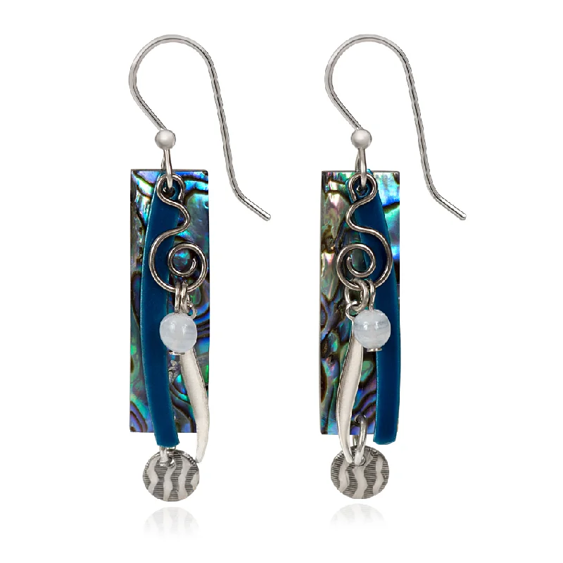 Ladies Red Gem Earrings -Silver Forest Blue Layers with Coil and Bead Dangle Drop Earrings