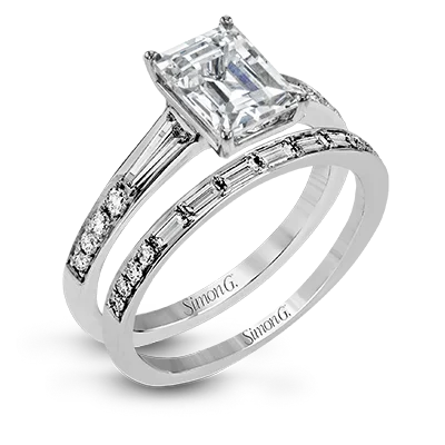 Ladies Name Engagement Rings -Emerald-cut Engagement Ring & Matching Wedding Band in 18k Gold with Diamonds MR2220-EM