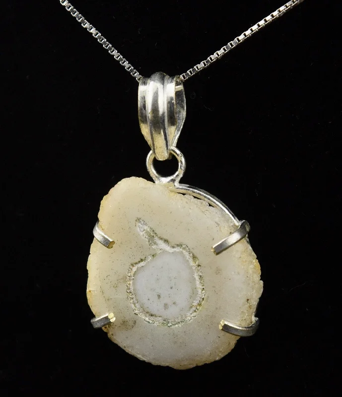 Ladies Necklaces Dark Shine-Stalactite? Slice Mounted on Sterling Pendant on Sterling Silver Chain Necklace - 24"