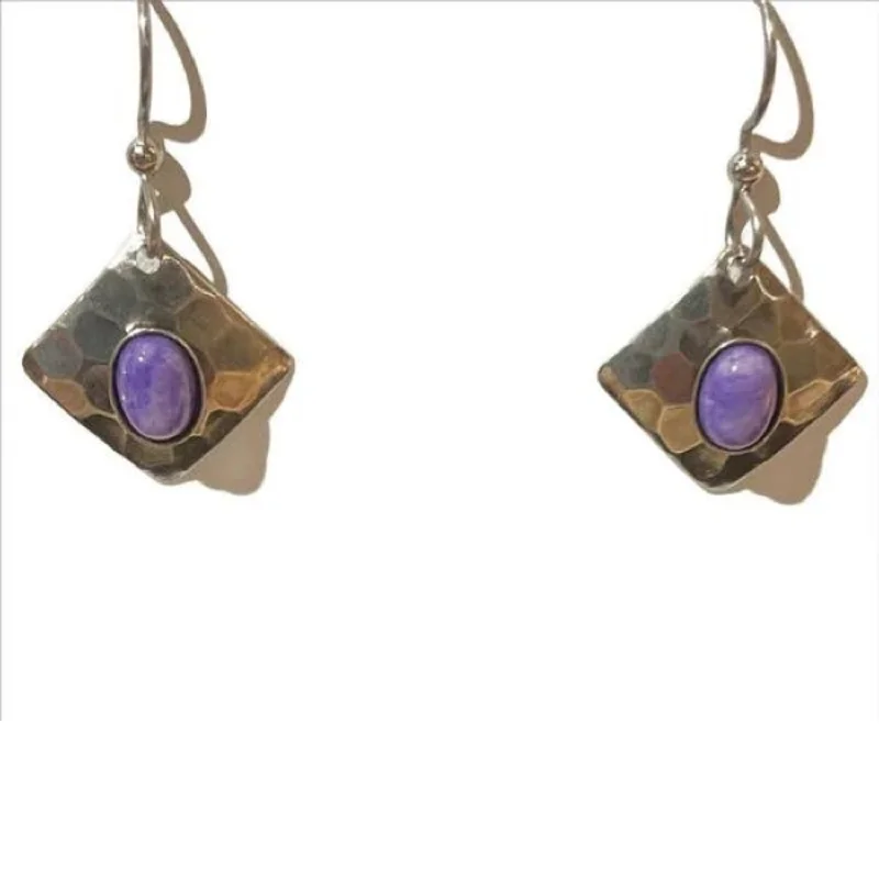 Ladies Resin Crafted Earrings -Silver Forest Silver Frost with Charoite Stone Earrings