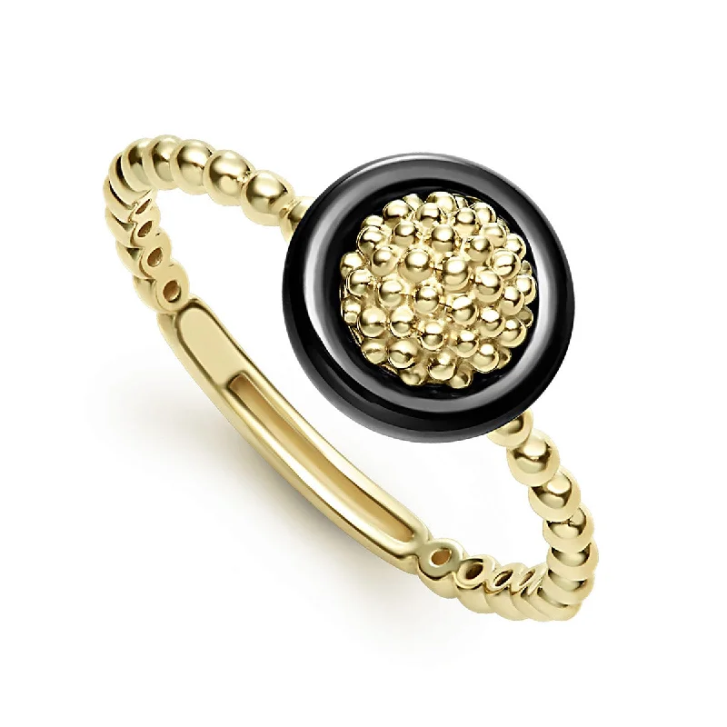 Ladies Eye-Catching Rings -18k Gold Caviar Black Ceramic Ring