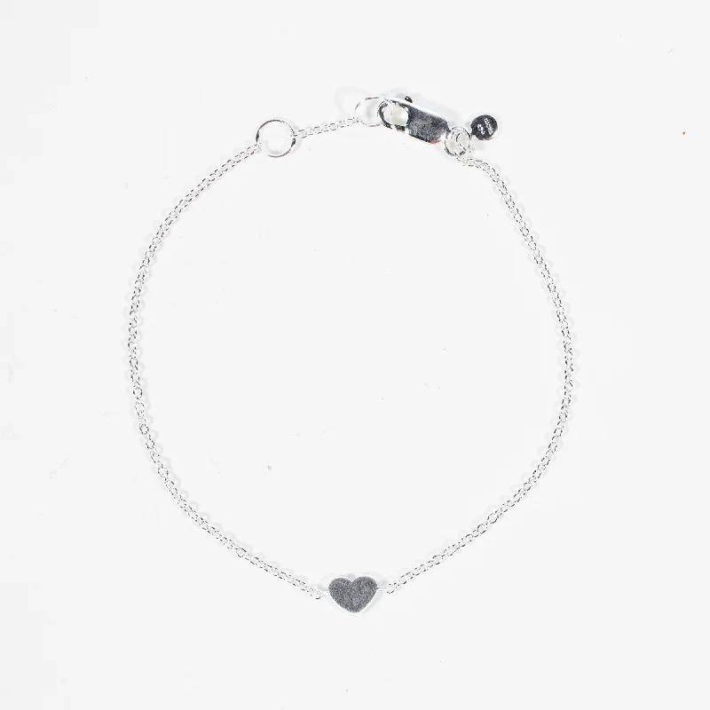 Ladies Bracelets with Blue Sapphire-Brushed Silver Flat Heart Bracelet