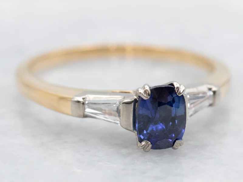 Ladies Matte Engagement Rings -Retro Sapphire and Diamond Engagement Ring