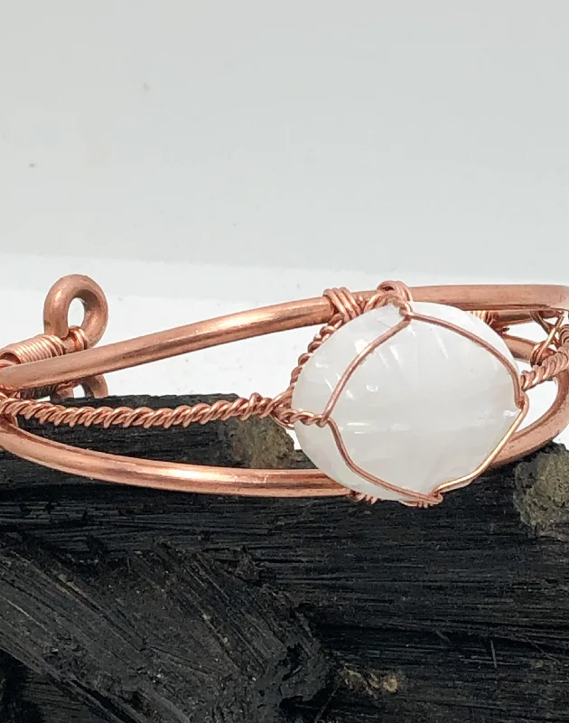 Ladies Bracelets with Bead Shine-Selenite  Wirewrapped Copper Bracelet