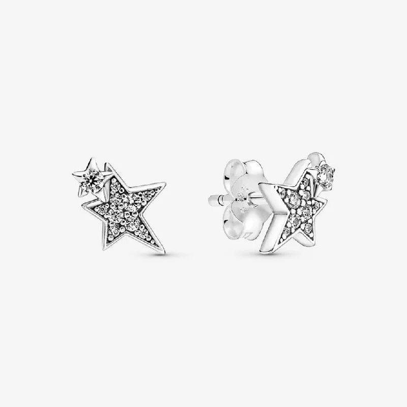 Ladies Slim Line Earrings -PANDORA : Sparkling Asymmetric Stars Stud Earrings