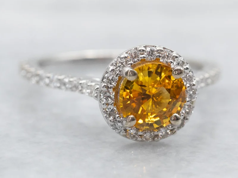 Ladies Lightweight Engagement Rings -Yellow Sapphire and Diamond Halo Engagement Ring