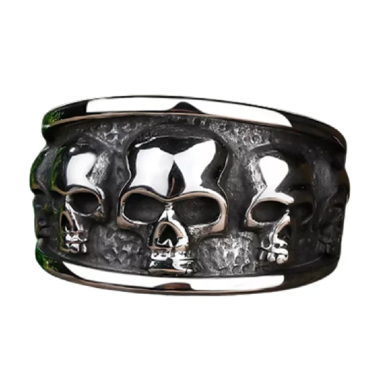 Ladies Wanderlust Rings -Stainless Steel 3 Skull  Ring