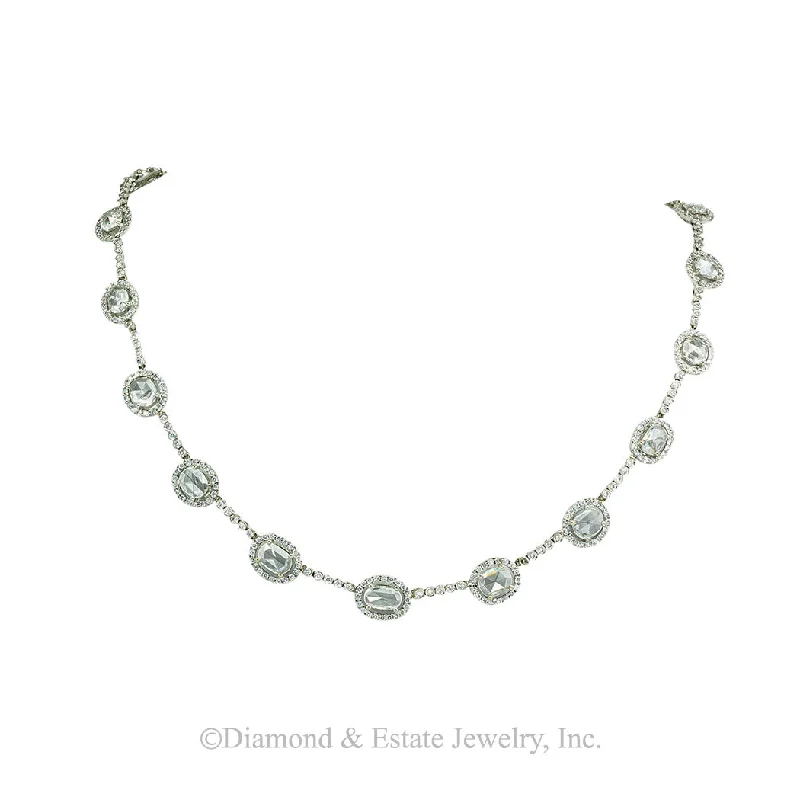 Ladies Necklaces with Secret Shine-Rose Cut Diamond White Gold Estate Necklace