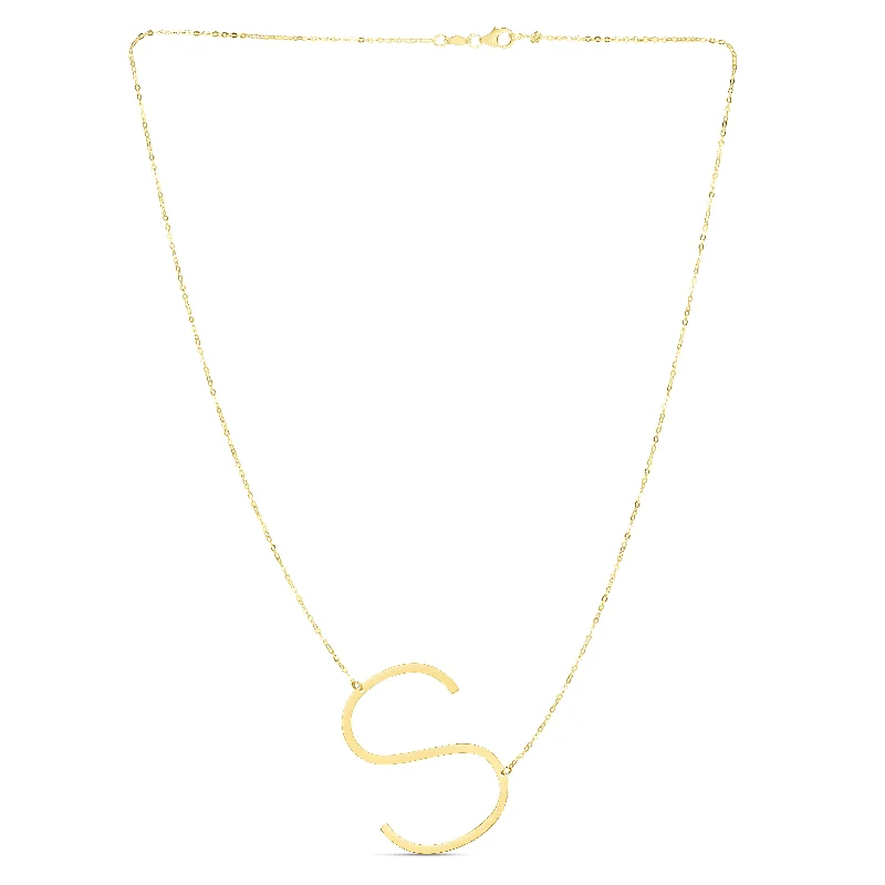 Ladies Necklaces with Red Spinel-14K Gold Large Initial S Necklace