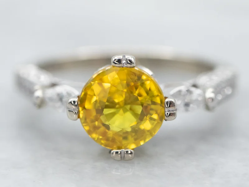 Ladies Double Band Engagement Rings -Modern Yellow Sapphire and Diamond Engagement Ring