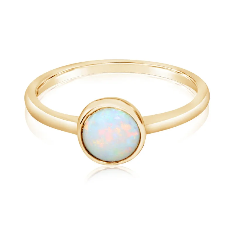 Ladies Hippie Spirit Rings -14K Yellow Gold Australian Cabochon Opal Ring