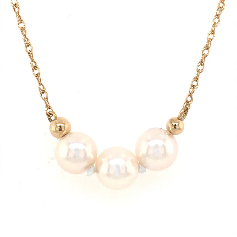 Ladies Necklaces in Warm Gold-Three Pearl Add-a-Pearl Necklace in Yellow Gold by B&C