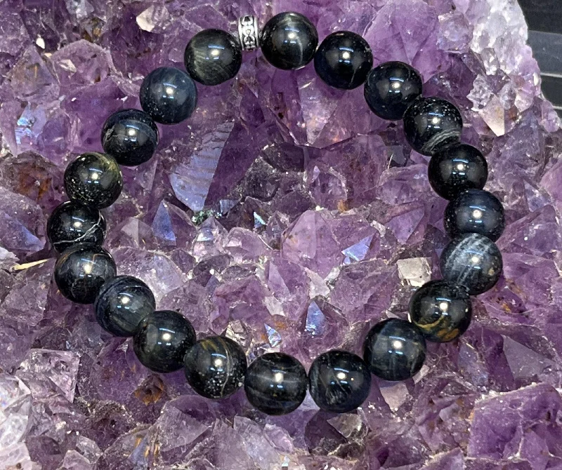 Ladies Bracelets for Daily Spark-Blue Tigers Eye "Hawks Eye" Stretchy Bracelet