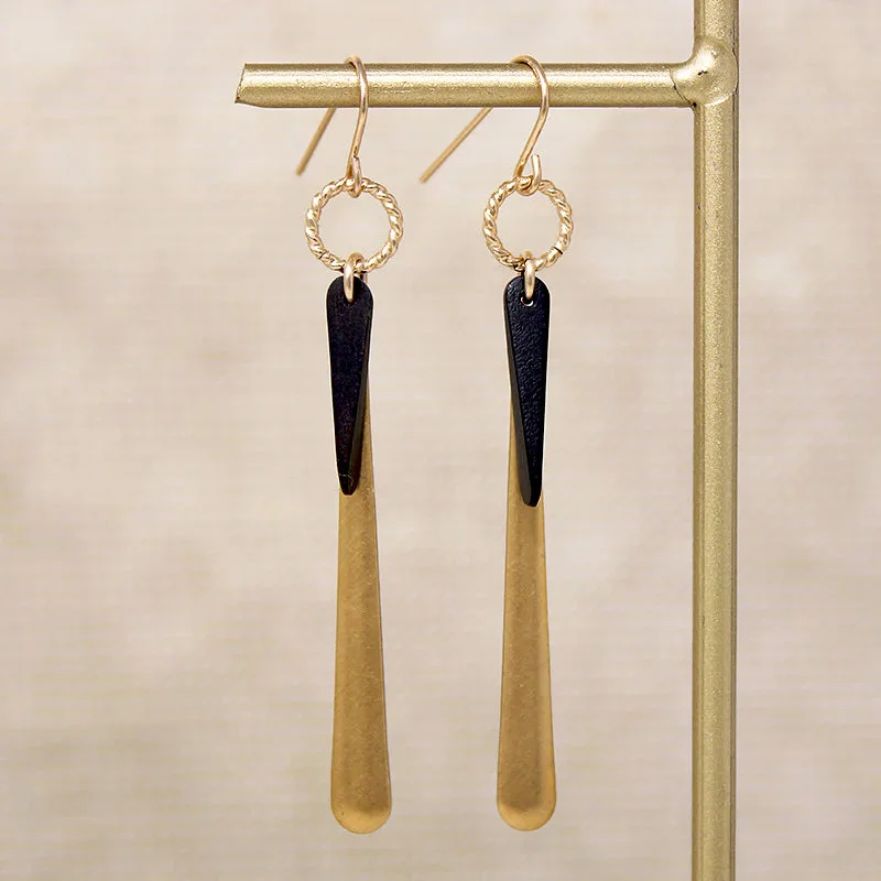 Ladies Pure Platinum Earrings -Warm Brass & Ebony Wood Drop Earrings by Brin