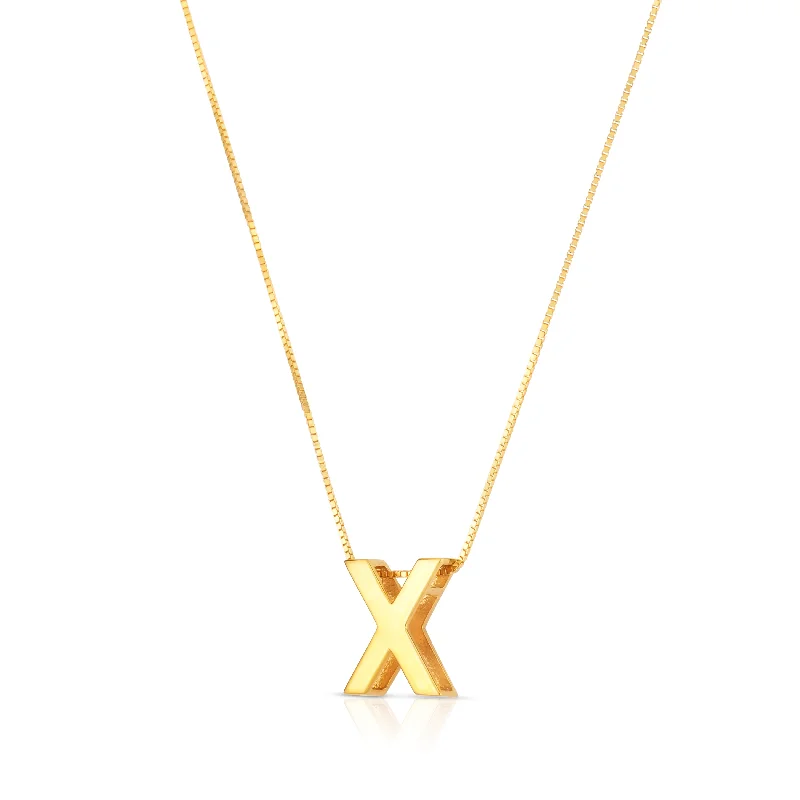 Ladies Necklaces for Grandma Shine-14K Gold Block Letter Initial X Necklace