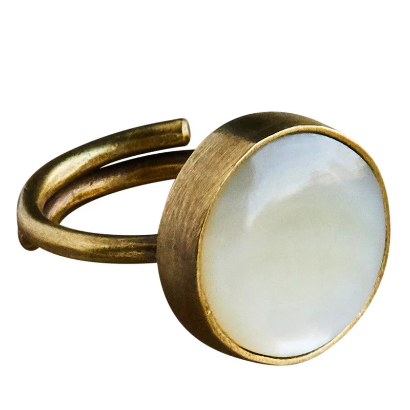 Ladies Even Balance Rings -Penny Ring, Brass, Mother of Pearl - Light