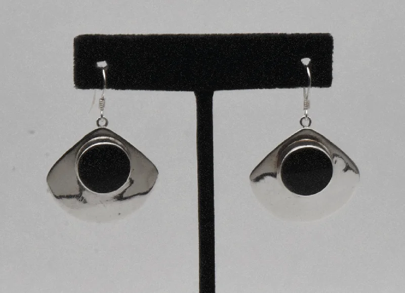 Ladies Joyful Sparkle Earrings -Vintage Sterling Silver Black Onyx Dangle Earrings