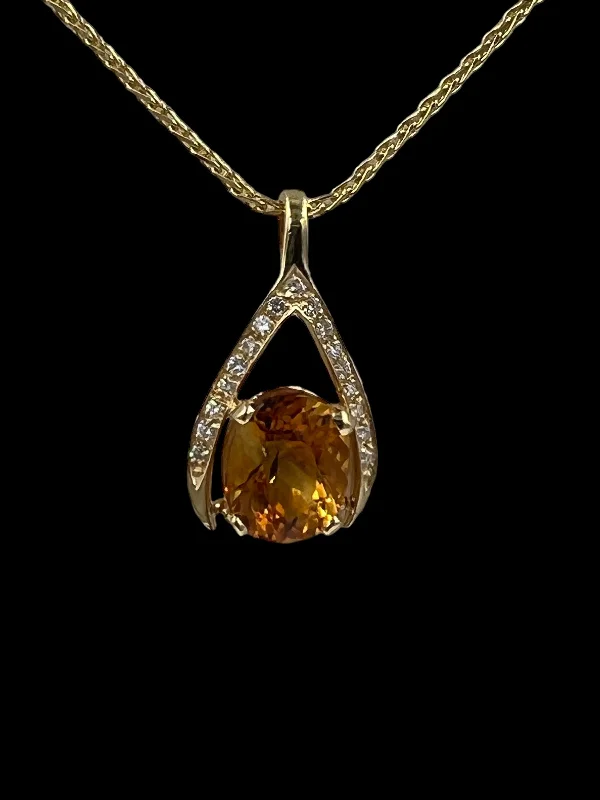 Ladies Necklaces Multi Glow-Citrine Diamond Yellow Gold Wishbone Pendant Necklace