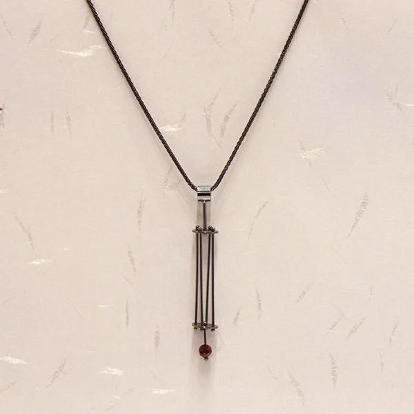 Ladies Necklaces for Youth Glow-Cage Necklace with Oxidized Sterling and Garnet Beads