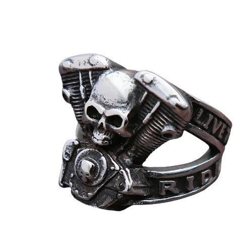 Ladies Resin Crafted Rings -Stainless Steel Live to Ride V Twin Ring